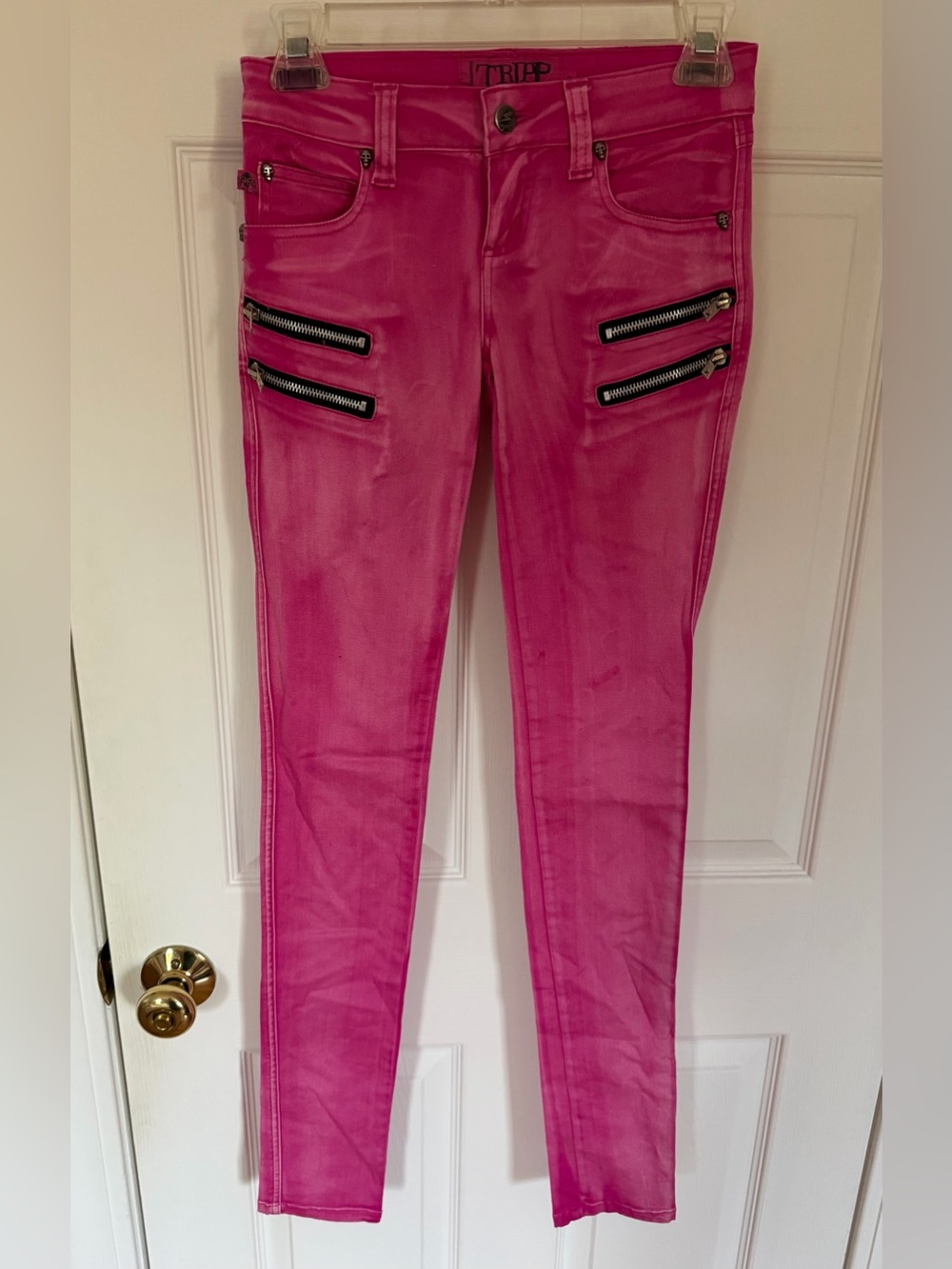 Tripp NYC Hot Pink Skinny Jeans with Black Zipper Details